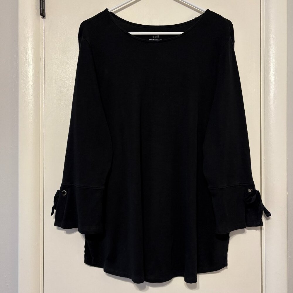 J. Jill Women's Pima Tie-Sleeve Tee Shirt Top XL Black 3/4-Sleeves